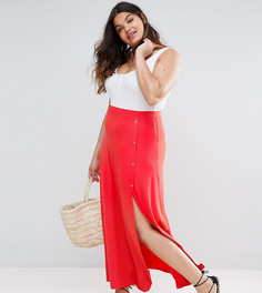 Юбка макси с асимметричным разрезом и застежкой на кнопки ASOS CURVE - Красный