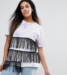 Футболка с принтом тай-дай и бахромой ASOS CURVE - Мульти