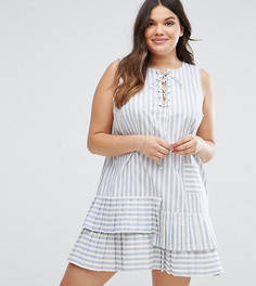 Свободное платье в полоску с рюшами и завязкой ASOS CURVE - Мульти