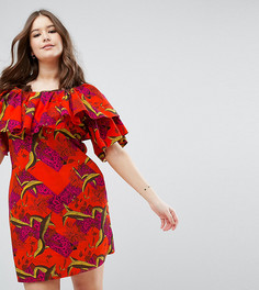 Платье с оранжевым тропическим принтом ASOS CURVE - Мульти