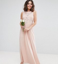 Платье макси с кружевным топом и плиссировкой ASOS PETITE WEDDING - Розовый