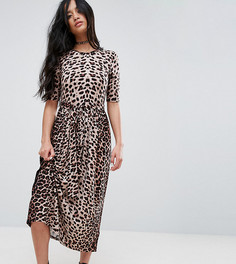 Платье миди с леопардовым принтом и поясом ASOS PETITE - Мульти