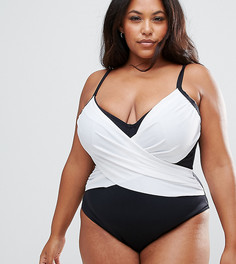 Поддерживающий слитный купальник с запахом ASOS CURVE - Фиолетовый