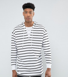 Свободный лонгслив в полоску со шнуровкой и капюшоном ASOS TALL - Белый