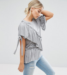 Футболка с оборками и бантом ASOS PETITE - Серый