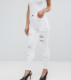 Зауженные рваные джинсы с завышенной талией ASOS PETITE RIDLEY - Белый