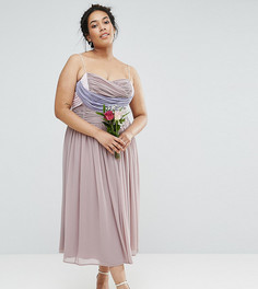Платье миди в стиле колор блок со сборками ASOS CURVE WEDDING - Мульти