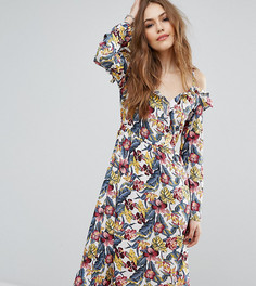 Платье с цветочным принтом, открытыми плечами и оборками Vero Moda - Мульти