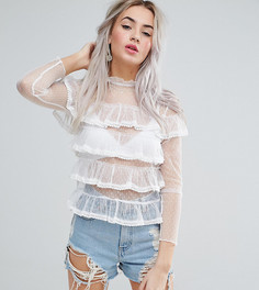 Кружевной топ с оборками Glamorous Petite - Белый