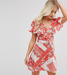 Чайное платье с запахом и цветочным принтом Miss Selfridge Petite - Красный