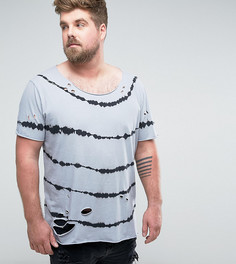 Удлиненная футболка с полосатым принтом в стиле тай-дай ASOS PLUS - Синий