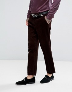 Коричневые укороченные брюки слим из вельвета ASOS - Красный