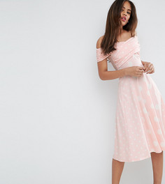 Платье миди в горошек с вырезом лодочкой ASOS TALL - Розовый