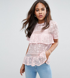 Кружевной топ с ярусными оборками ASOS TALL - Розовый