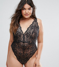 Кружевное боди со шнуровкой на спине ASOS CURVE Blair - Черный