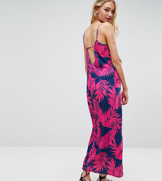 Платье макси с пальмовым принтом и V-образным вырезом на спине ASOS TALL - Розовый