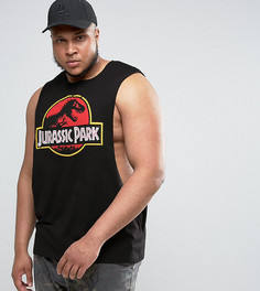 Футболка без рукавов с заниженными проймами и принтом Jurassic Park ASOS PLUS - Черный