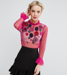 Сетчатый топ с цветочной вышивкой ASOS PETITE - Розовый