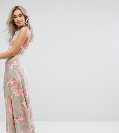 Платье макси с открытой спиной и цветочным принтом ASOS PETITE - Мульти