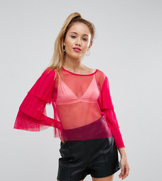 Сетчатый топ с оборками на рукавах ASOS PETITE - Розовый