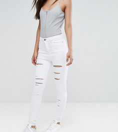 Белые джинсы скинни с завышенной талией и прорехами ASOS TALL RIDLEY - Белый