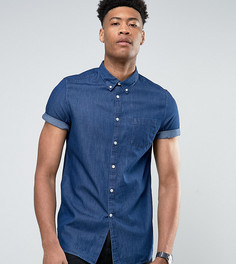 Темная выбеленная джинсовая рубашка с коротким рукавом Burton Menswear TALL - Темно-синий