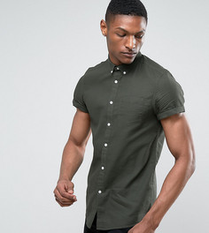 Рубашка из ткани с вафельной фактурой с короткими рукавами Burton Menswear TALL - Зеленый