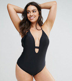 Слитный купальник с глубоким вырезом Boohoo Plus - Черный