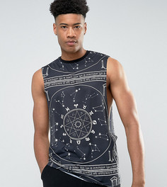 Футболка без рукавов с заниженными проймами и принтом ASOS TALL - Черный