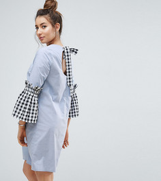 Платье из ткани шамбре с рукавами в клетку ASOS Maternity - Синий