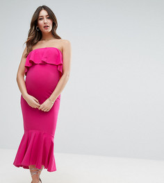 Платье миди с лифом-бандо и оборками ASOS Maternity - Розовый