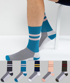 Набор из 5 пар спортивных носков с контрастными вставками на носке и пятке ASOS - Мульти