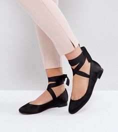 Балетки для широкой стопы с завязками ASOS LOVED UP - Черный