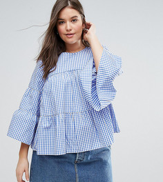 Ярусный свободный топ в клетку ASOS CURVE - Синий