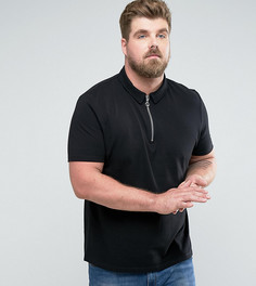 Черная футболка-поло из пике с воротником на молнии ASOS PLUS - Черный