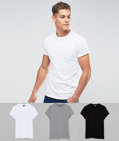 3 футболки с круглым вырезом и закатанными рукавами ASOS - СКИДКА - Мульти