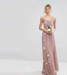 Платье макси с открытыми плечами и отделкой TFNC Tall Wedding - Розовый