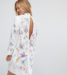 Платье мини из тафты с вышитыми птицами ASOS TALL - Кремовый