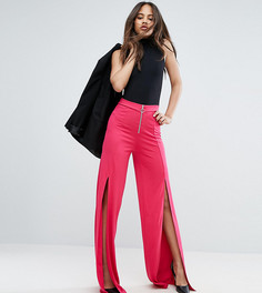 Широкие брюки с разрезами и молнией ASOS TALL - Розовый