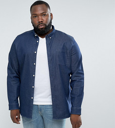 Темная эластичная джинсовая рубашка узкого кроя с карманом на груди ASOS PLUS - Темно-синий
