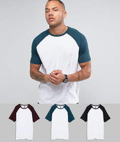 3 футболки с контрастными рукавами реглан ASOS - СКИДКА - Мульти