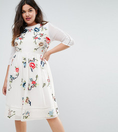 Приталенное платье миди с цветочной вышивкой ASOS CURVE PREMIUM - Белый