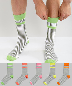 5 пар носков в разноцветную полоску с контрастными носком и пяткой ASOS - Мульти