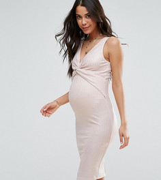 Платье в рубчик с эффектом металлик и перекрученной отделкой ASOS Maternity - Розовый