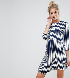 Асимметричное двухслойное платье в полоску с рукавами 3/4 ASOS Maternity NURSING - Темно-синий