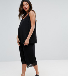 Широкие укороченные брюки с кружевом по краю ASOS Maternity TALL - Черный