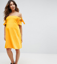 Платье с открытыми плечами и завязками на рукавах ASOS Maternity - Желтый