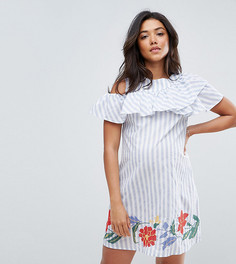 Платье в полоску с вышивкой на подоле ASOS Maternity - Синий