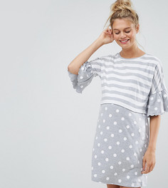 Пижамный топ в полоску и горошек ASOS Maternity NURSING - Серый