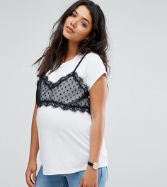 Футболка 2 в 1 с кружевным бралеттом ASOS Maternity - Белый
